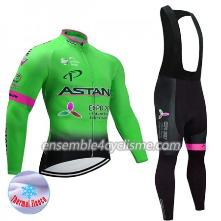 Tenue Maillot M/L + Collant à Bretelles 2017 Astana Pro Team Hiver Thermal Fleece N002